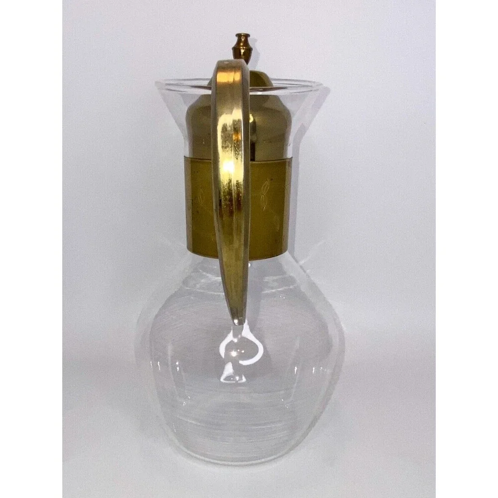 Vtg 70s Princess House Heritage Carafe Corning Glass Bronze Handle Tea Coffee